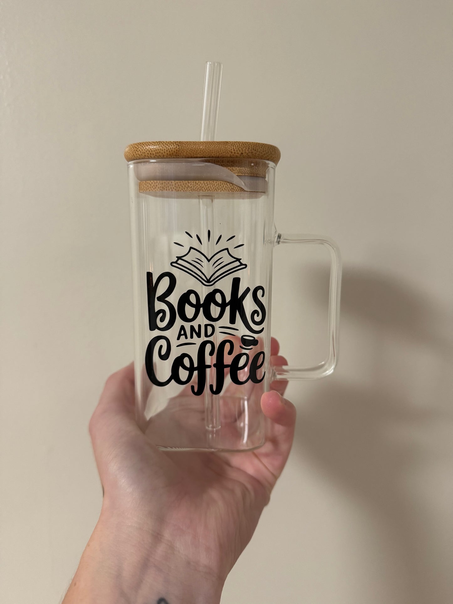 Books and Coffee Square Glass Cup