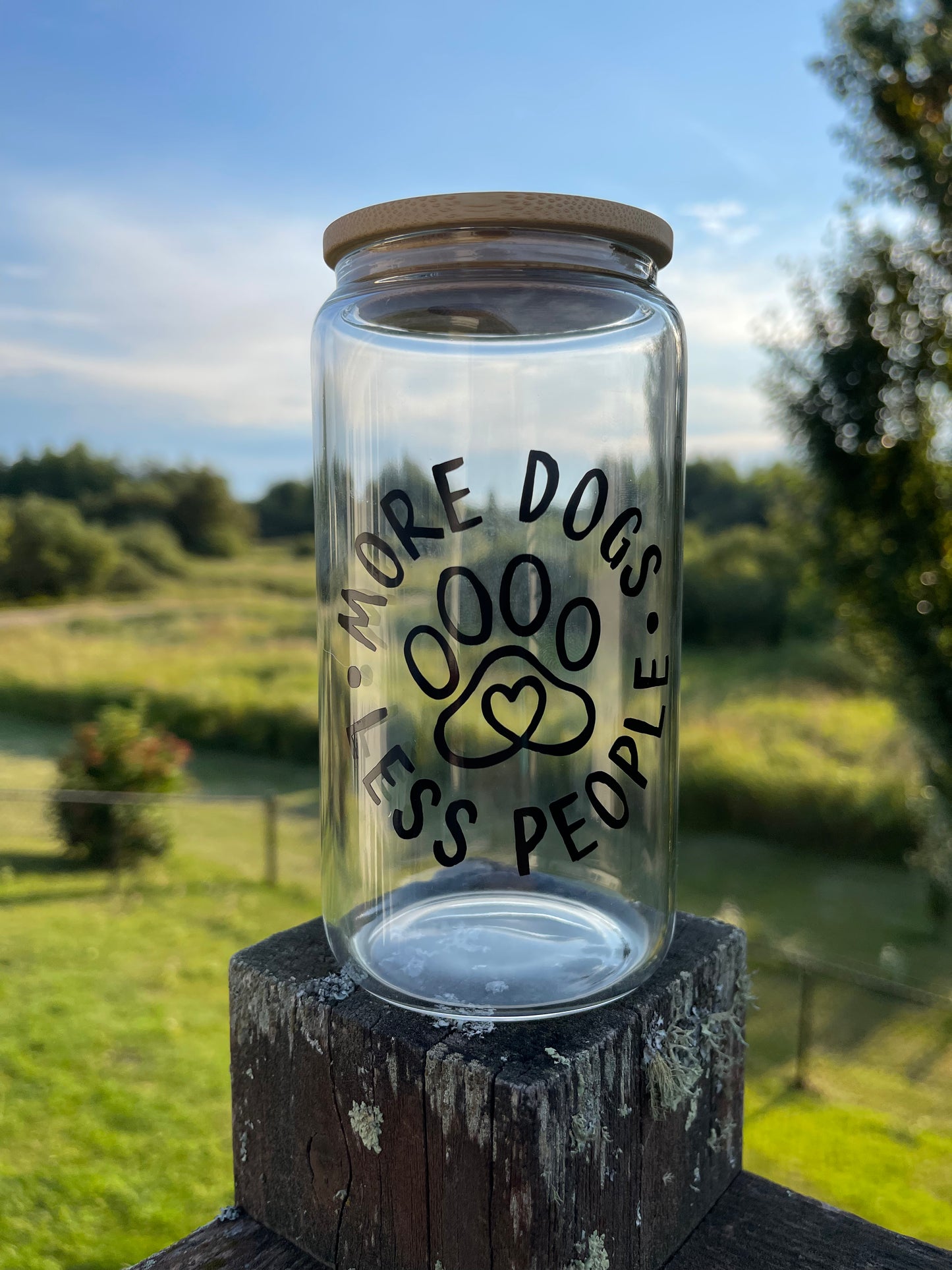 More Dogs Less People Glass Cup