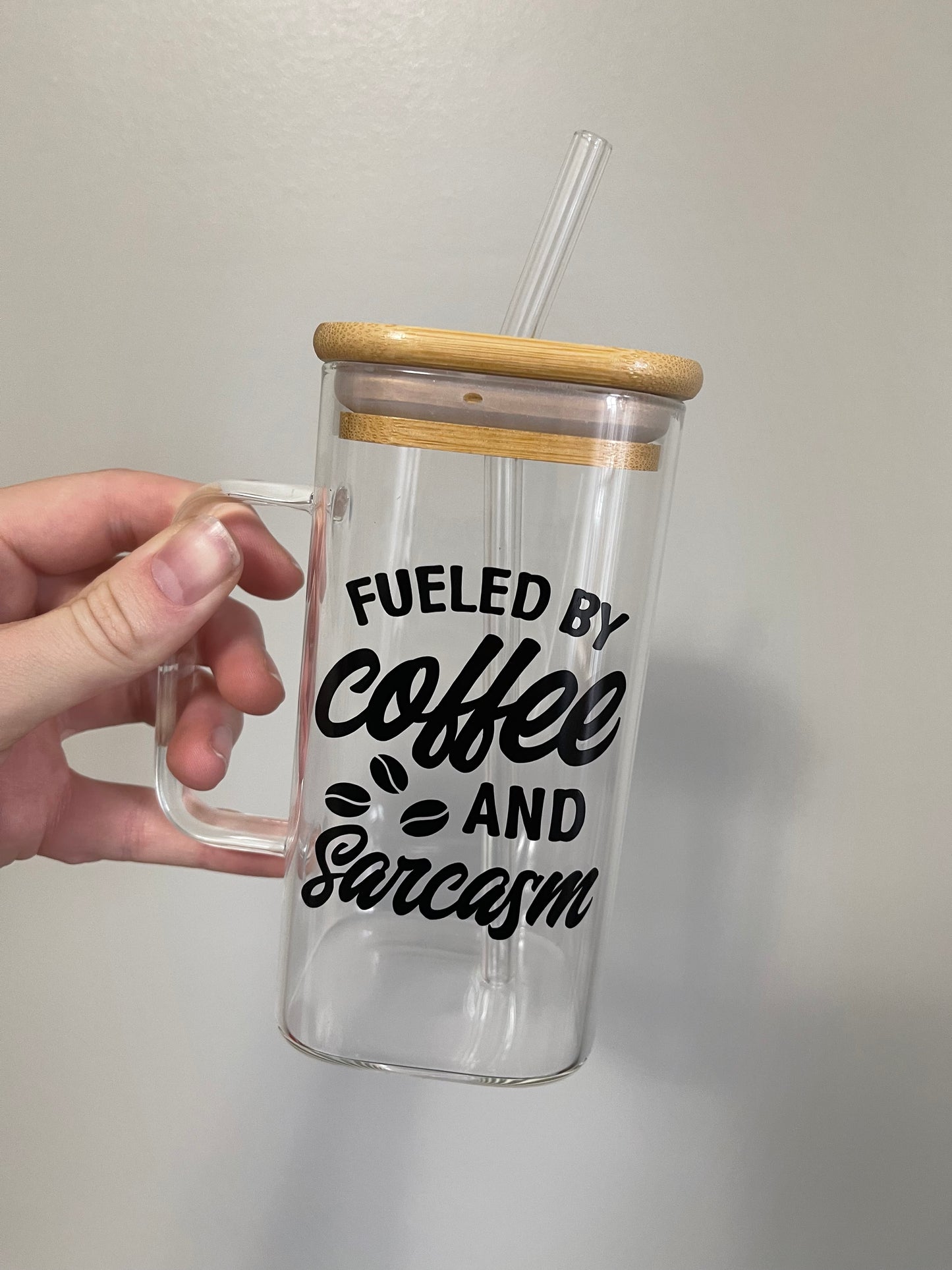 Fueled By Ice Coffee and Sarcasm Square Glass Cup