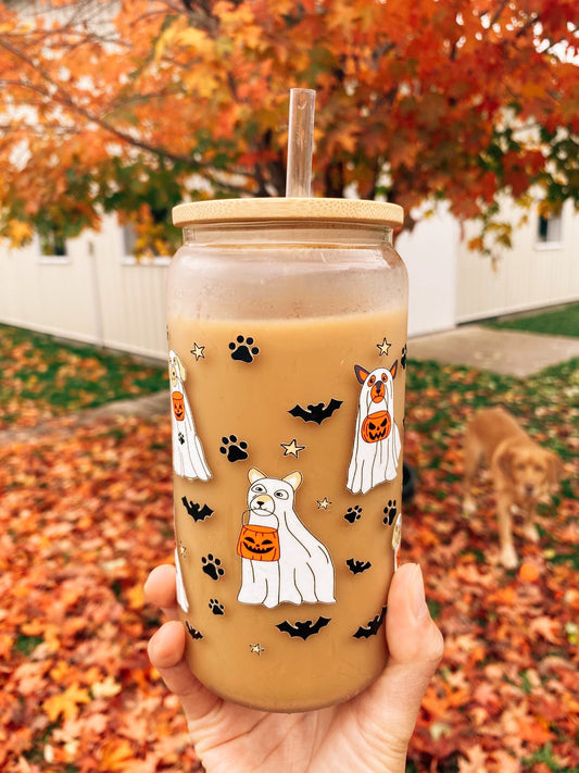 Halloween Dogs Glass Cup