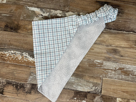 Blue & Grey Plaid/Grey Polka Dots Reversible Dog Bandana