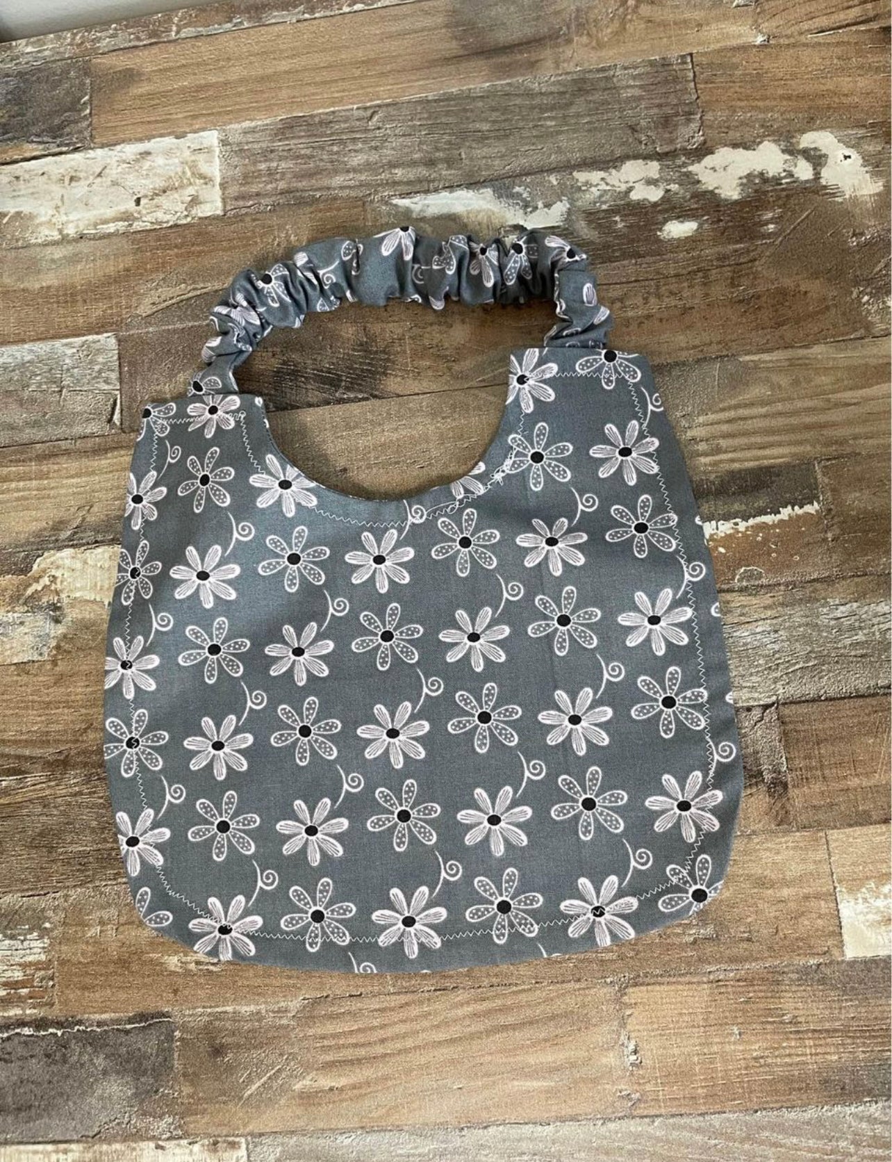 Gray & Pink Floral Scrunchie Baby Bib