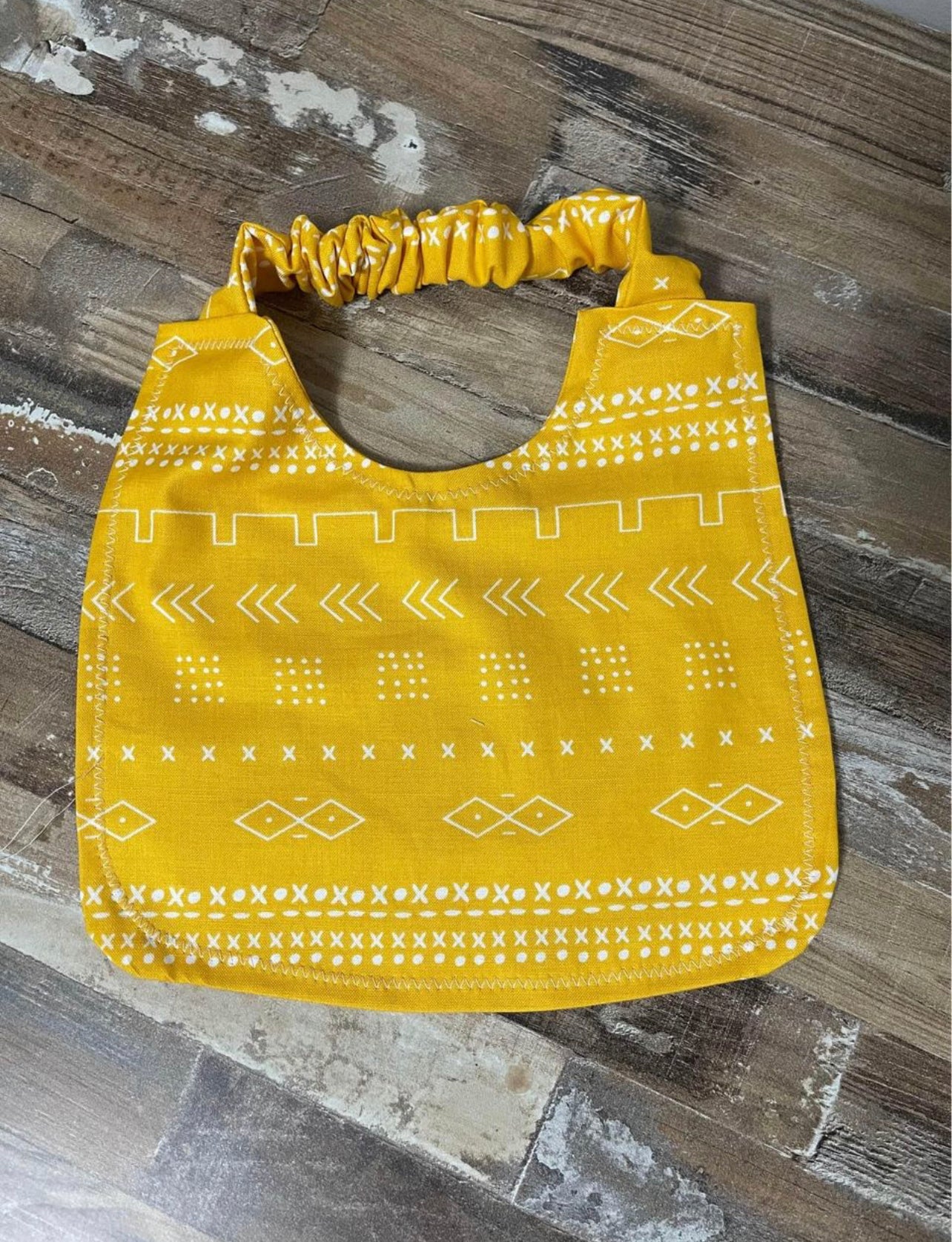 Mustard Mudcloth Scrunchie Baby Bib